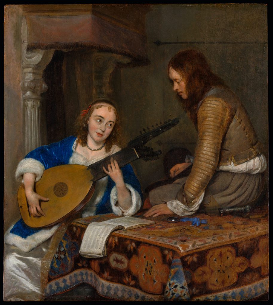 Gerard ter Borch: Lanton játszó hölgy és egy lovag enteriőrben, 1658 körül The Metropolitan Museum 