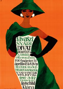 A „Lengyel” szignóval jegyzett plakát Rotschild Klára 1963-as divatbemutatójára invitál a Gundel étterembe  FSZEK Budapest Gyűjtemény