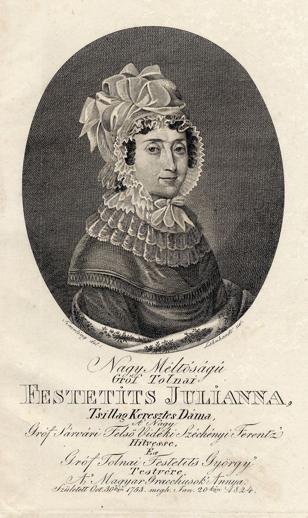 Festetics Julianna arcképe (Tudományos Gyűjtemény III., 1827) Forrás: Magyar Nemzeti Múzeum