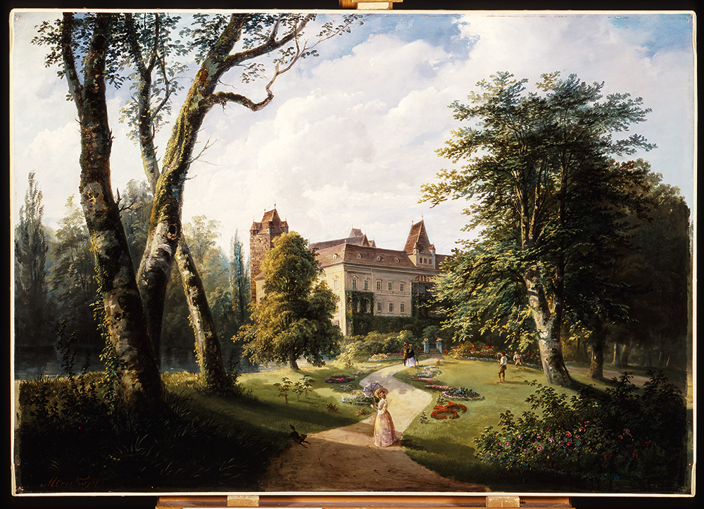 Joseph Altenkopf: A pottendorfi Esterházy-kastély, 19. század közepe, olaj, vászon, 76×105 cm Szépművészeti Múzeum