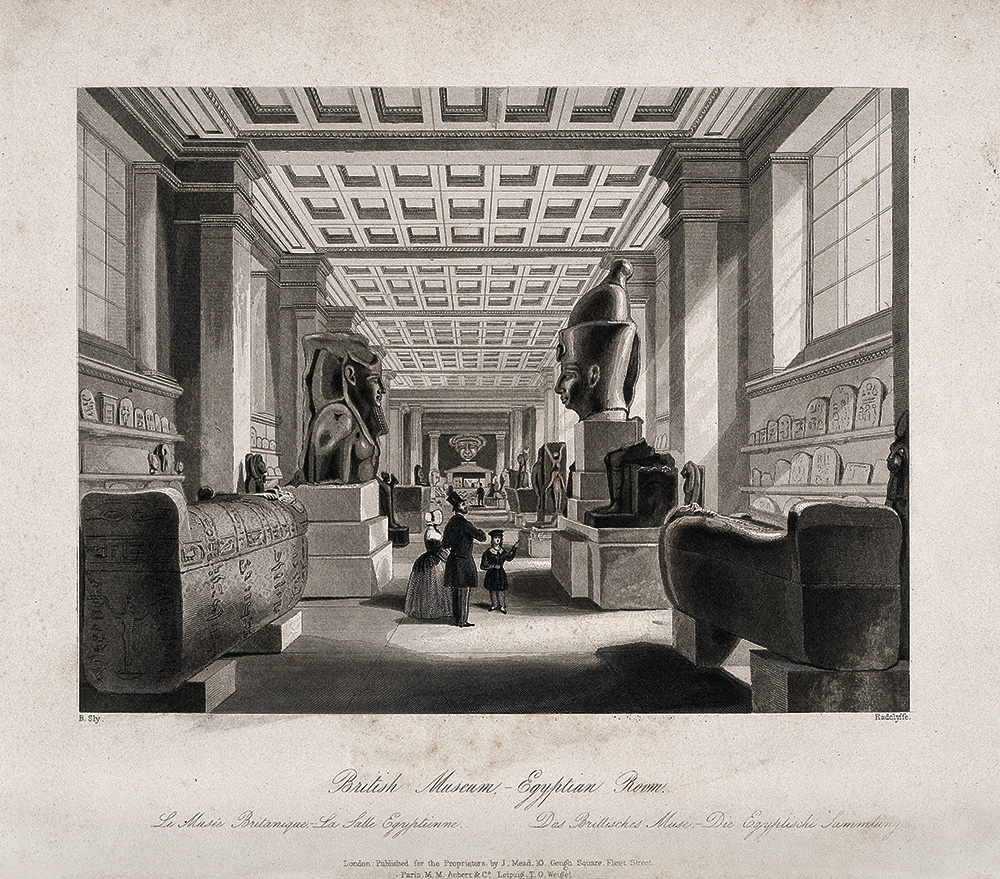 A British Museum egyiptomi csarnoka, illusztráció Forrás: Joseph Mead: London Interiors:A grand national exhibition. II. London, 1841–44
