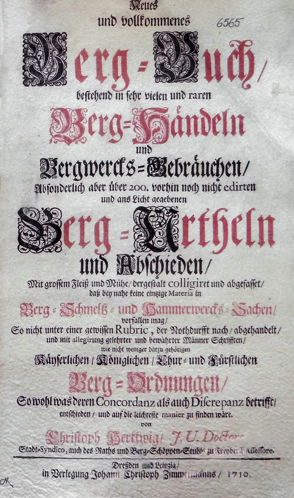 Christoph Herttwig: Neues und Vollkommenes Berg-Buch, 1710