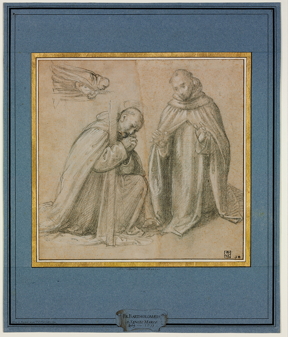 Fra Bartolommeo: Tanulmányok szerzetesekhez, 1504–1508 fekete és fehér kréta, papír, 260×268 mm Szépművészeti Múzeum