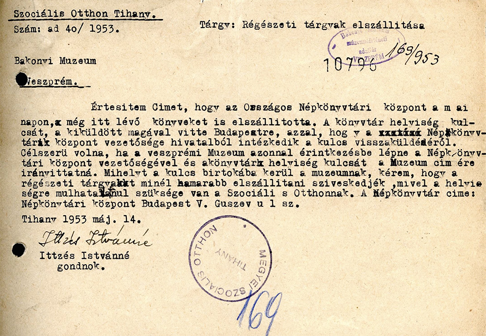 Gidró Bonifác tihanyi apát Lengyel Alfonznak (MMOK) küldött levele, 1950. október 11. Forrás: MNL OL