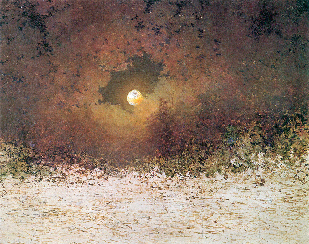 Adalbert Stifter (1805–1868): Tájkép holddal és felhős éggel, 1850-es évek, akvarell