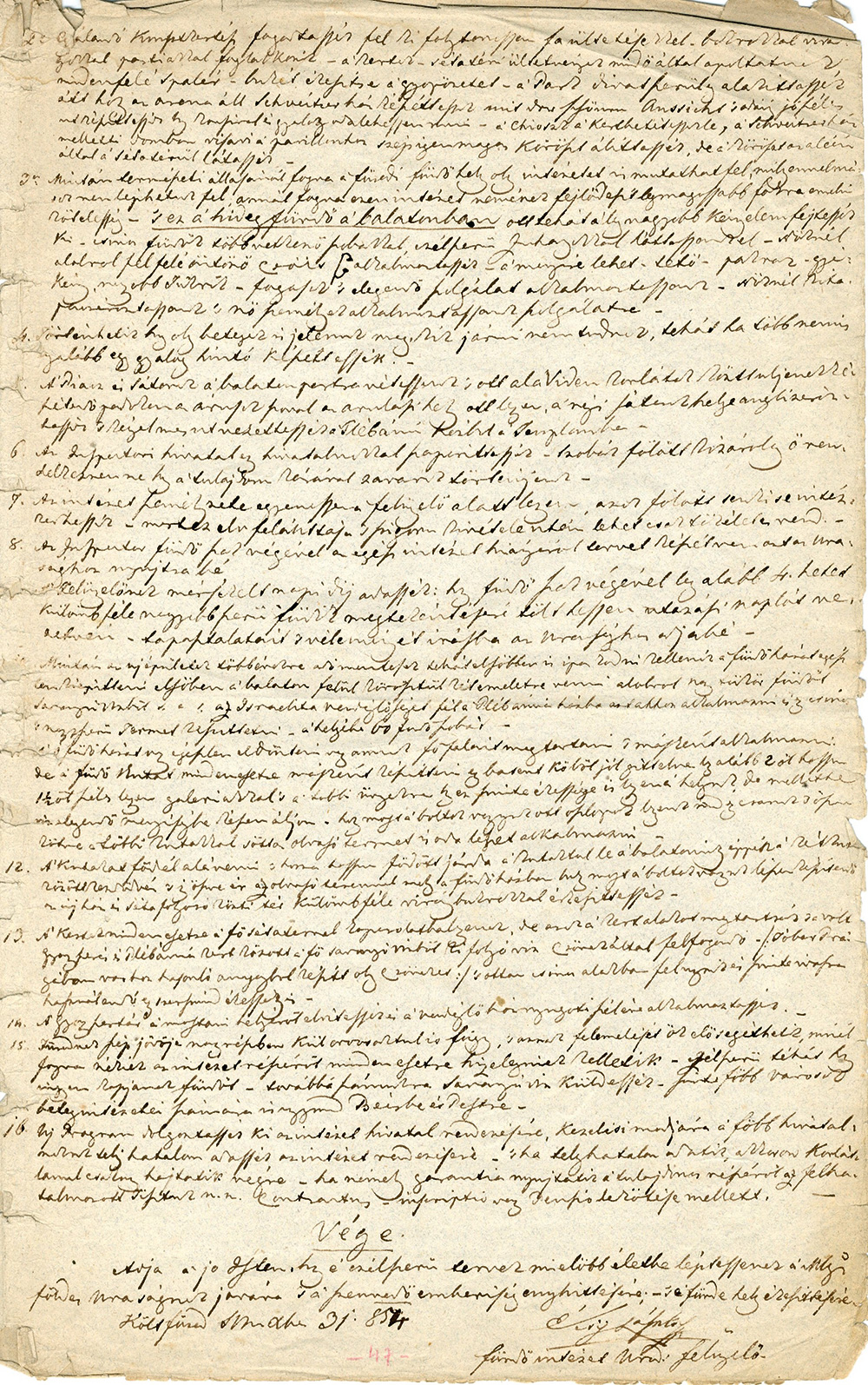 Écsy László aláírása a napló utolsó lapján Forrás: MNM Semmelweis Orvostörténeti Múzeum, Könyvtár és Adattár