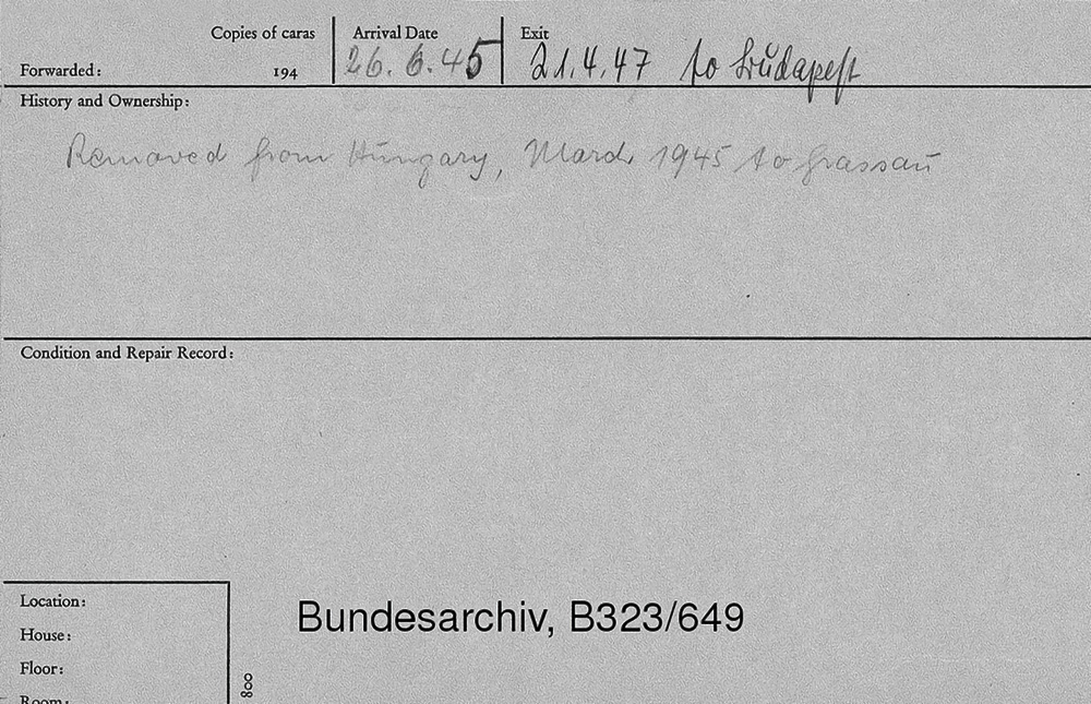 A müncheni gyűjtőpontban készült "Property Card" Philips de Koninck Tájképéről (Herzog-gyűjtemény)