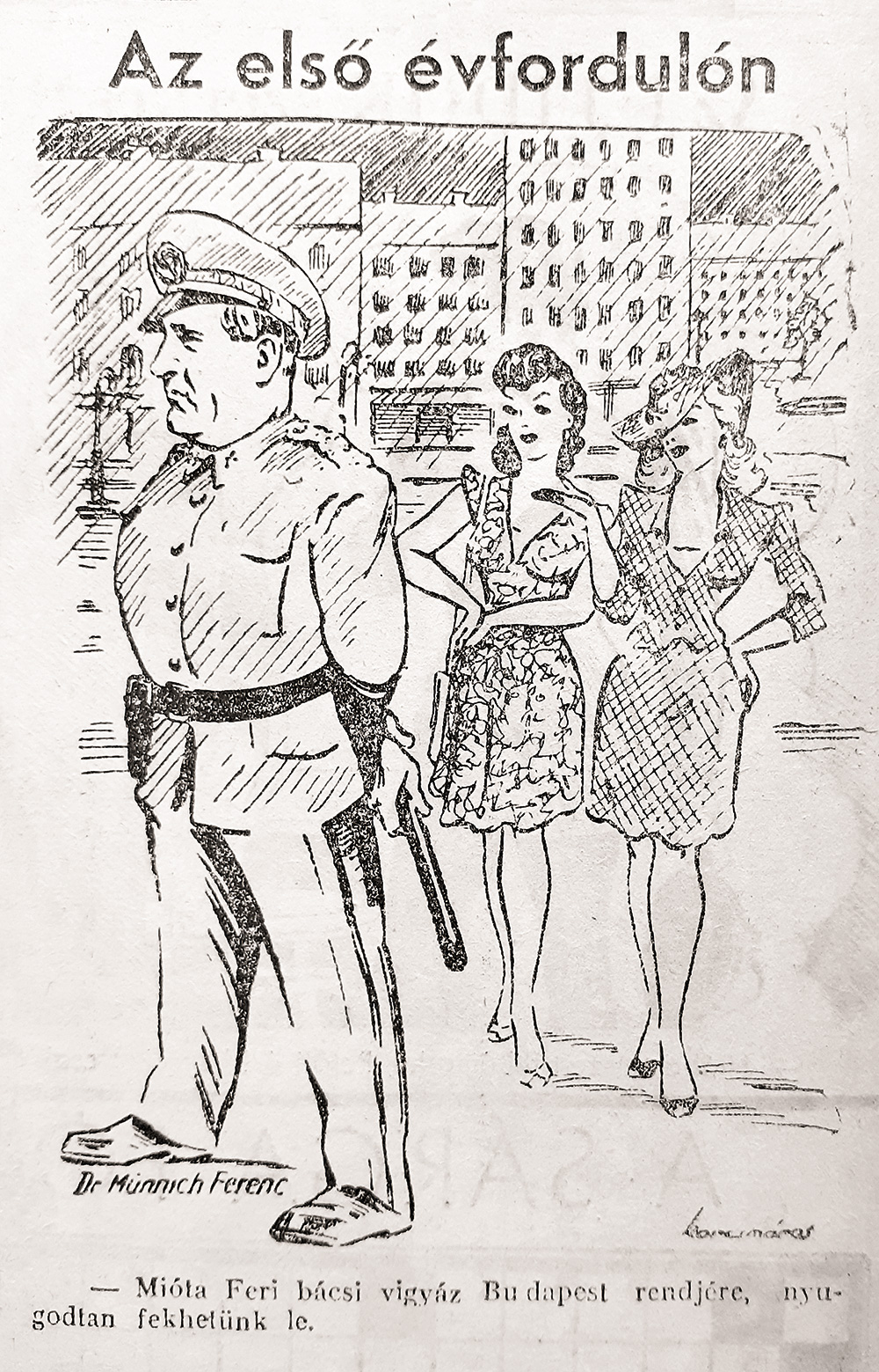 Korcsmáros Pál karikatúrája Pesti Izé, II. évf. (1947) 23. sz. 5.