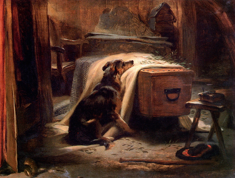 Edwin Henry Landseer: Az öreg pásztort gyászoló kutyája, 1837. Olajfestmény