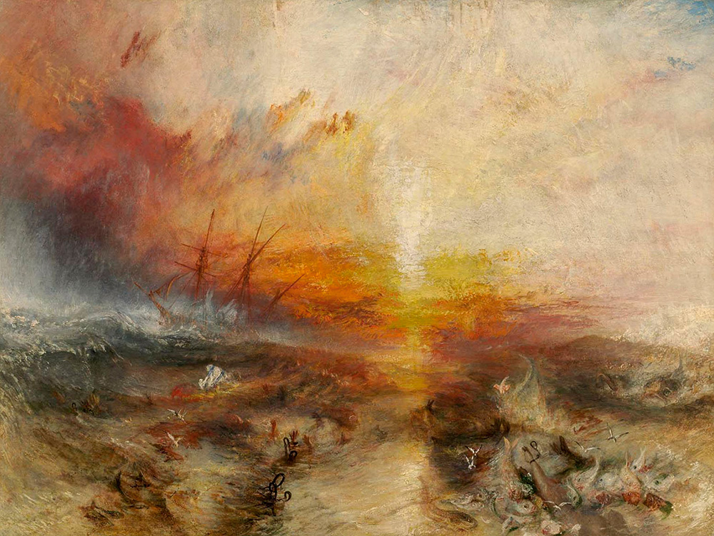 Joseph Mallord William Turner: A rabszolgakereskedők a tengerbe dobják a halott és haldokló rabszolgákat, 1840. Olajfestmény