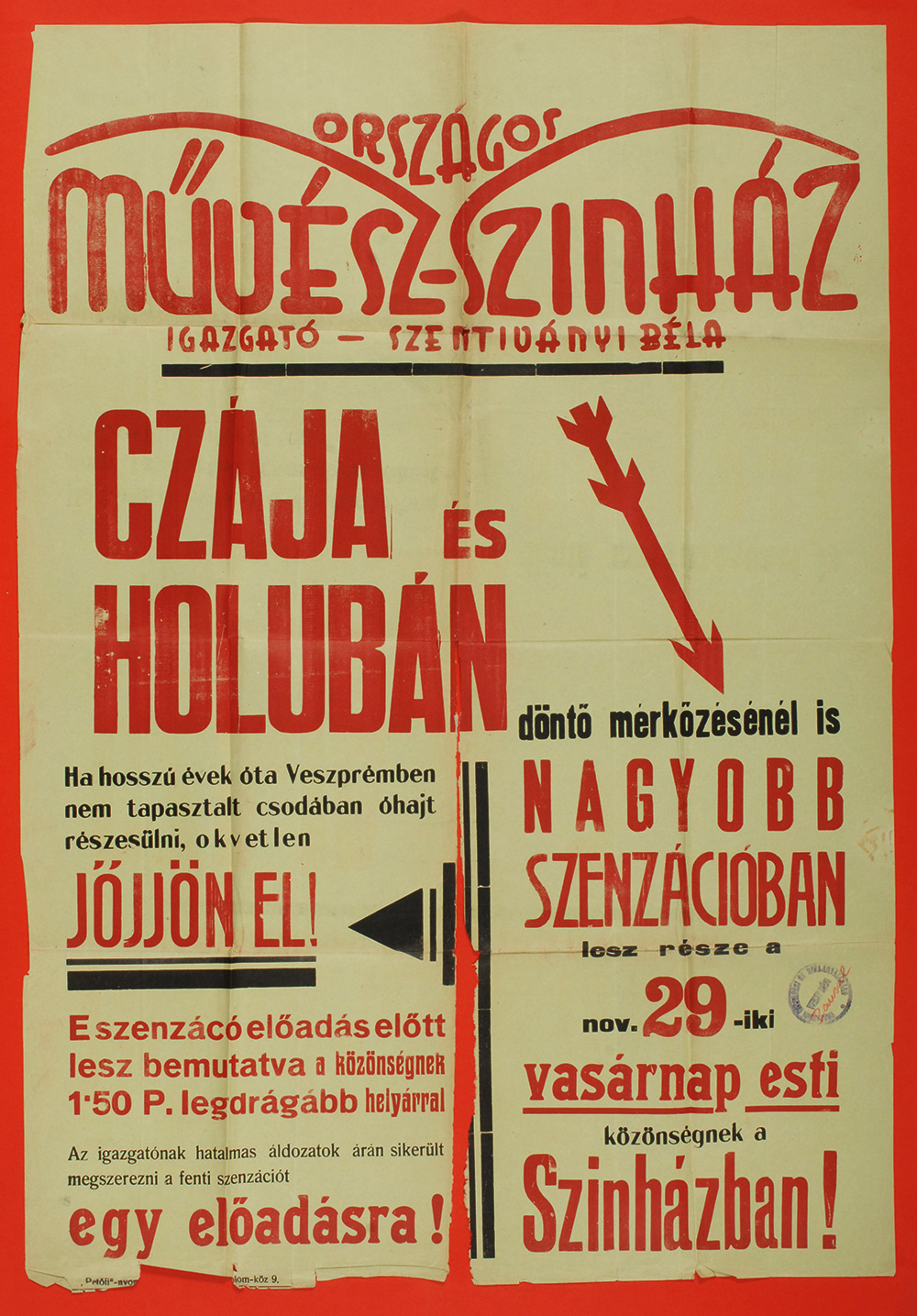 Szentiványi Béla színházának plakátja Forrás: Országos Színháztörténeti Múzeum és Intézet