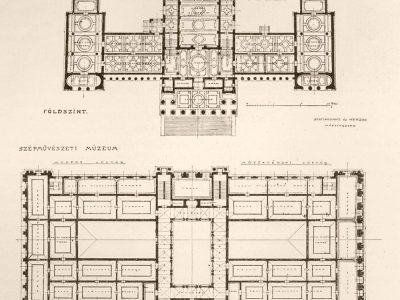 A Szépművészeti Múzeum épületének alaprajza Ábra Bierbauer Virgil: Az Országos Szépművészeti Múzeum ismertetése (1913) című munkájából, Budapest 1913, Pátria