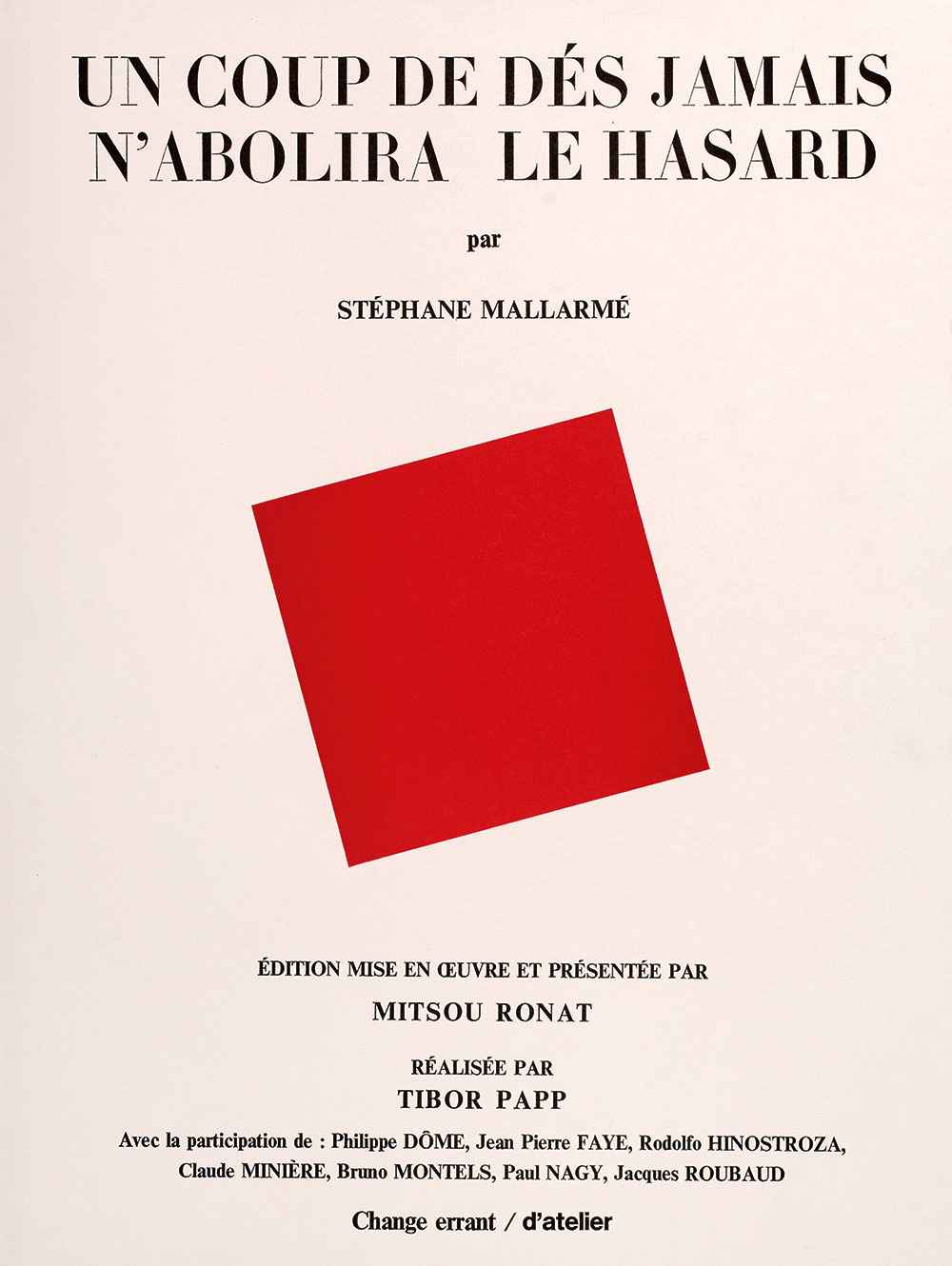Stéphane Mallarmé: Un coup de Dés Jamais N’Abolira le Hasard. Az album borítója, 1980
